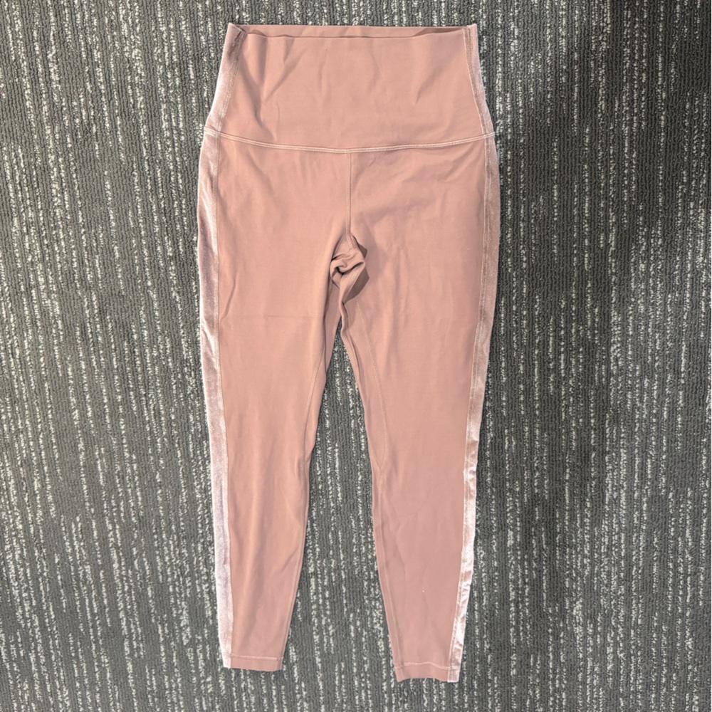 Pink Leggings with velvet Side Stripes